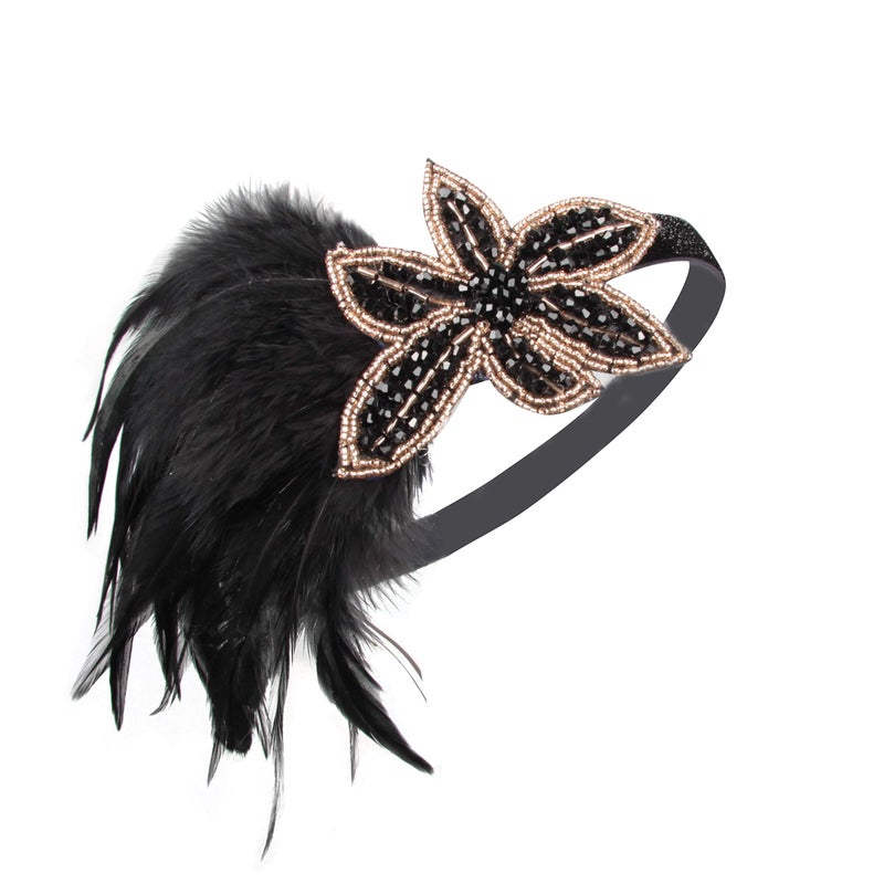 LOWOSAIWOR 1920s Headpiece For Women Flapper Headband For Girl Black 20s Headpiece for 20s Them Party(E Design) - Image 1